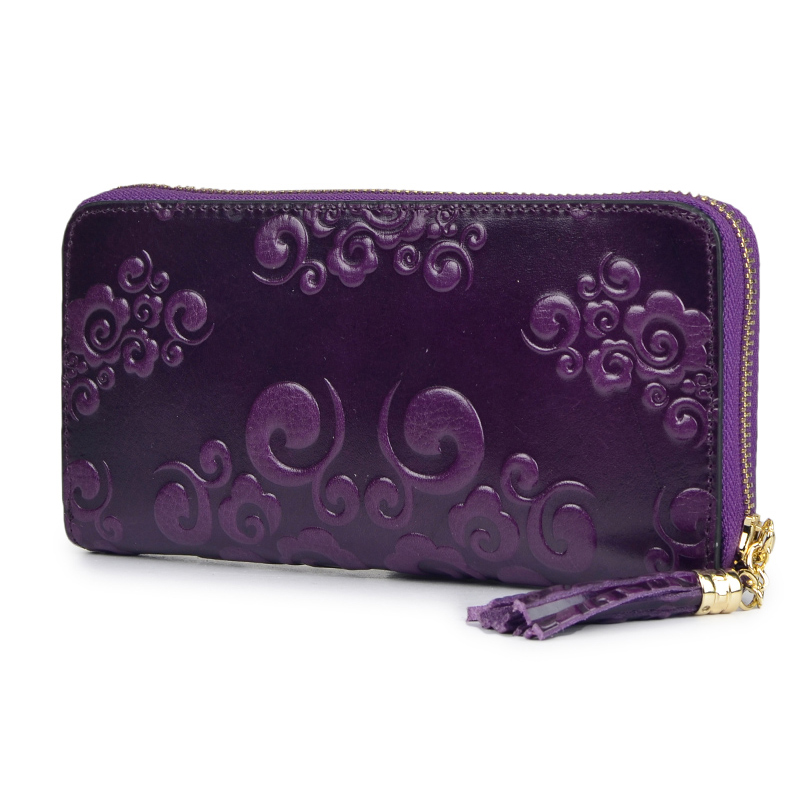 Floral Tassels Zippered Around Leather Purse LH2309A_2 Colors