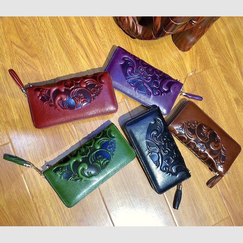 Floral Pattern Real Leather Purse LH2505_4 Colors