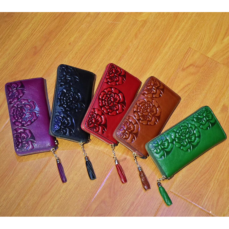 Floral Pattern Real Leather Wallet LH2793_5 Colors