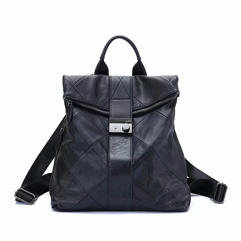 Stitching Real Leather Shoulder Backpack LH2805