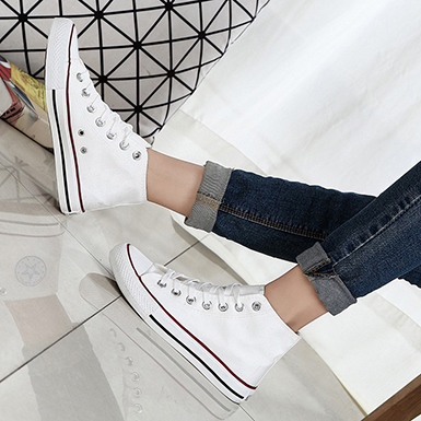 Women's Sneaker Boots - White Stitching Detail / White Sole Women's Sneaker Boots - White Stitching Detail / White Sole