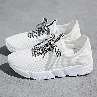 Women's Sneakers - White and Black Laces / White Color