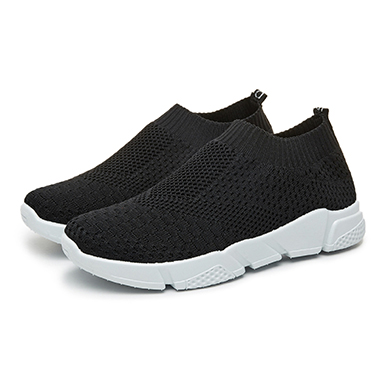 Women's Sneakers - White Rubberized Soles / Ribbed Knit Cuffs Women's Sneakers - White Rubberized Soles / Ribbed Knit Cuffs