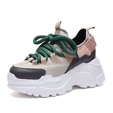 Women's Colorblock Athletic Shoes - Green Accent Laces Women's Colorblock Athletic Shoes - Green Accent Laces