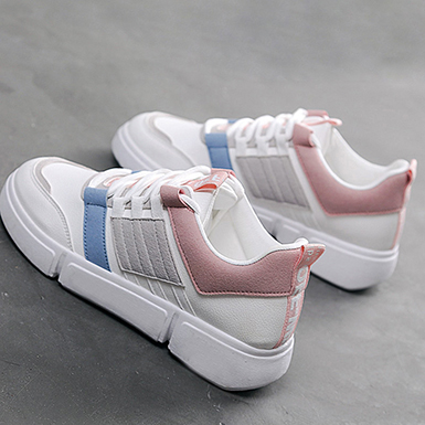 WMNS Pastel Color Blocky Athletic Style Shoes - Elastic Lace Fro WMNS Pastel Color Blocky Athletic Style Shoes - Elastic Lace Fro