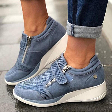 Women's Athletic Style Wedges - Velcro Straps / Round Toes