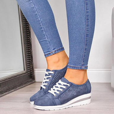 Women's Lace-Front Wedges - White Soles / Silver Trim