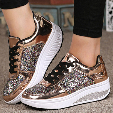 Women's Disco Wedges - Glittery Trim / White Soles