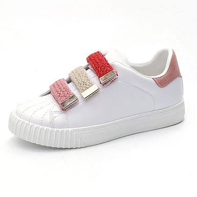 WMNS Patchwork Sneakers - Canvas Cut Outs On Velcro WMNS Patchwork Sneakers - Canvas Cut Outs On Velcro
