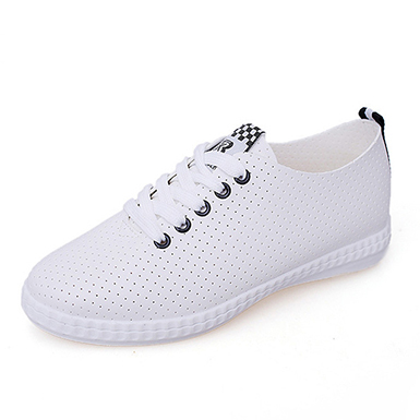 Women's White Colored Sneakers - Black Eyelets / Black Tongue