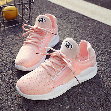 Women's Lace-Up Athletic Shoes - Perforated Ventilation / Textur