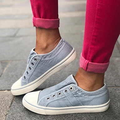 Women's Lace-Free Athletic Shoes - Round Rubberized Toes / Textu