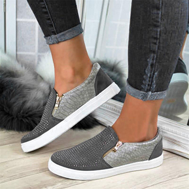 Women's Van-Style Slip On Sneakers - Decorative Zippers / Round Women's Van-Style Slip On Sneakers - Decorative Zippers / Round